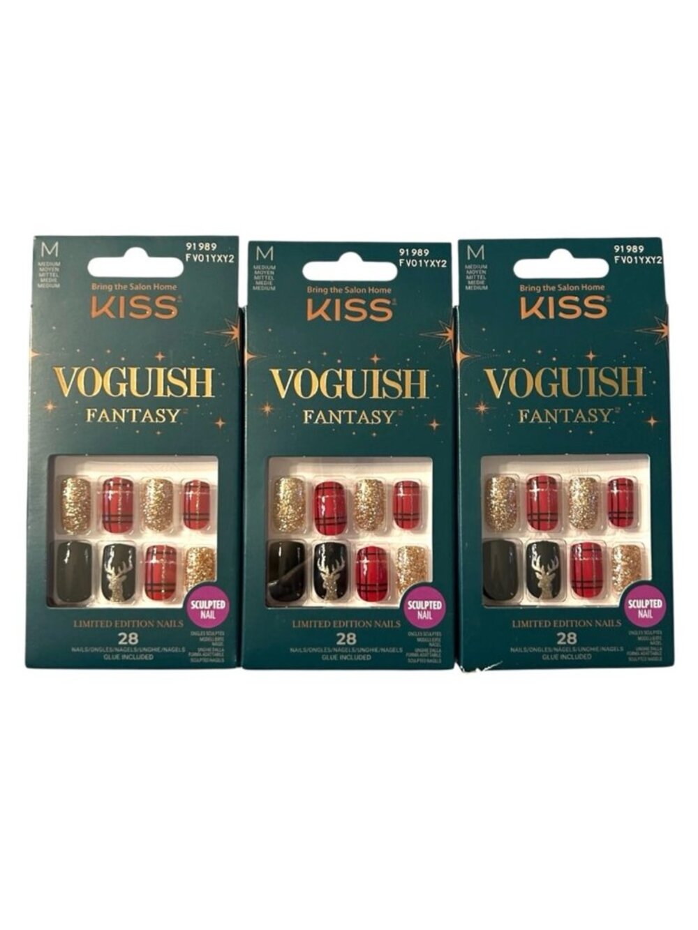 KISS Press on nails 3 sets Limited Ed. Voguish Fantasy Christmas theme w/glue